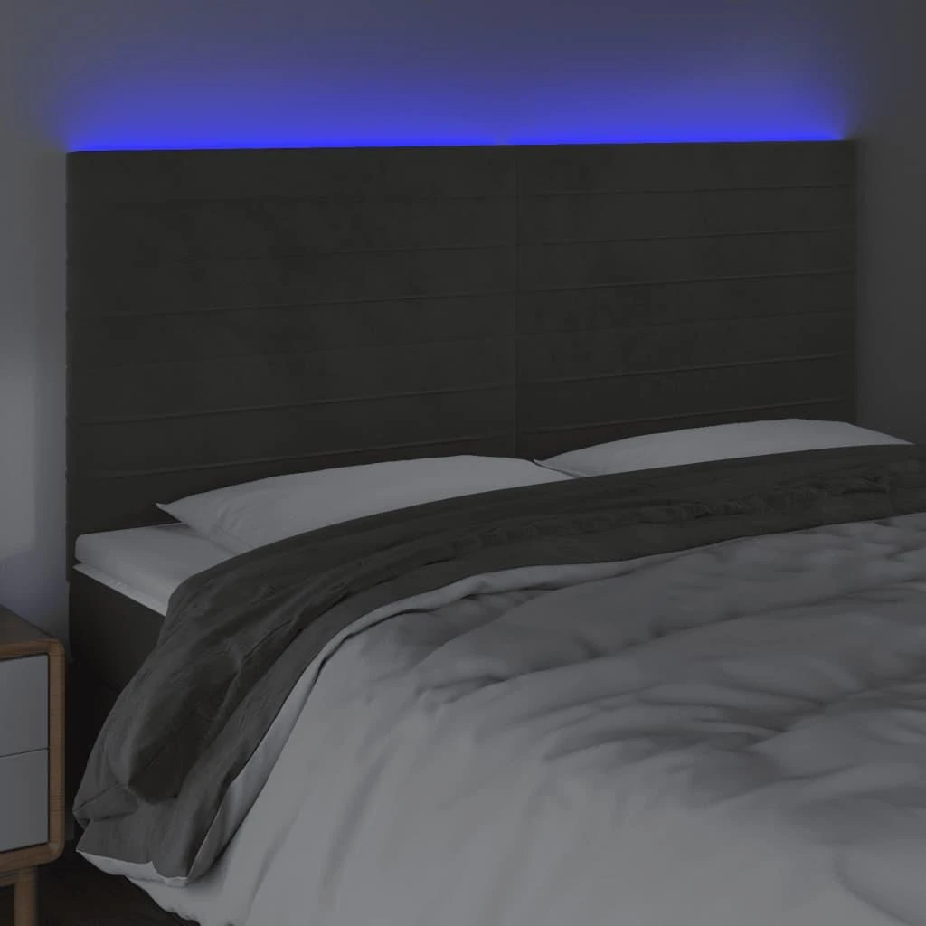 Galvūgalis su LED, tamsiai pilkas, 180x5x118/128cm, aksomas