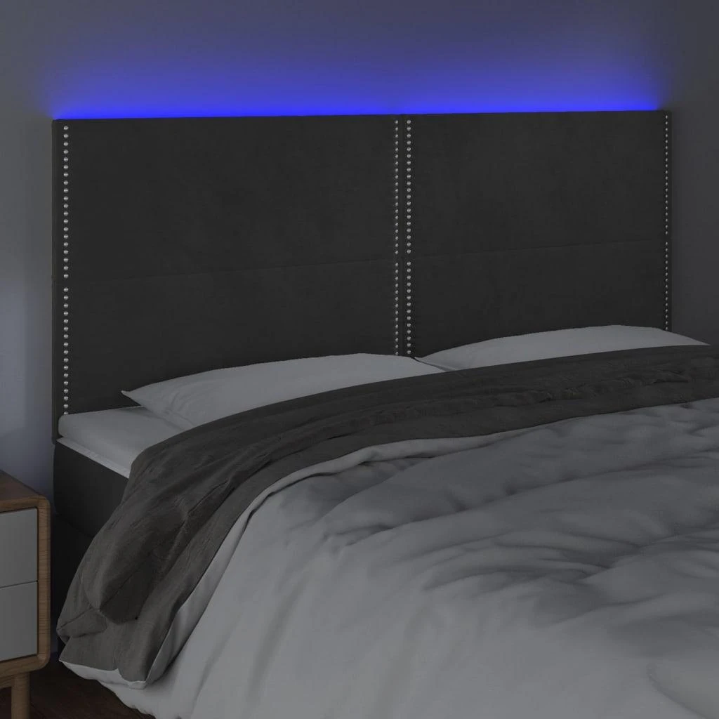 Galvūgalis su LED, tamsiai pilkas, 180x5x118/128cm, aksomas