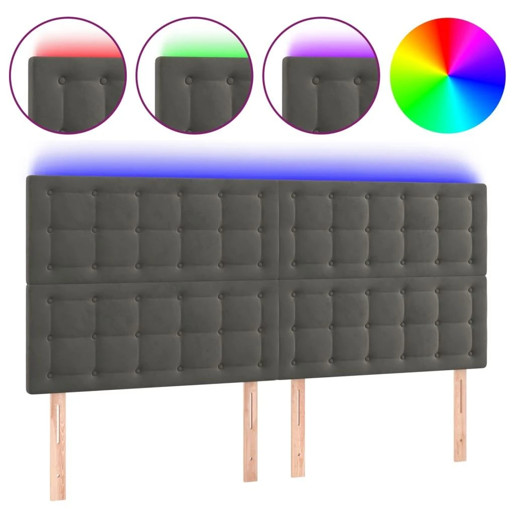 Galvūgalis su LED, tamsiai pilkas, 180x5x118/128cm, aksomas