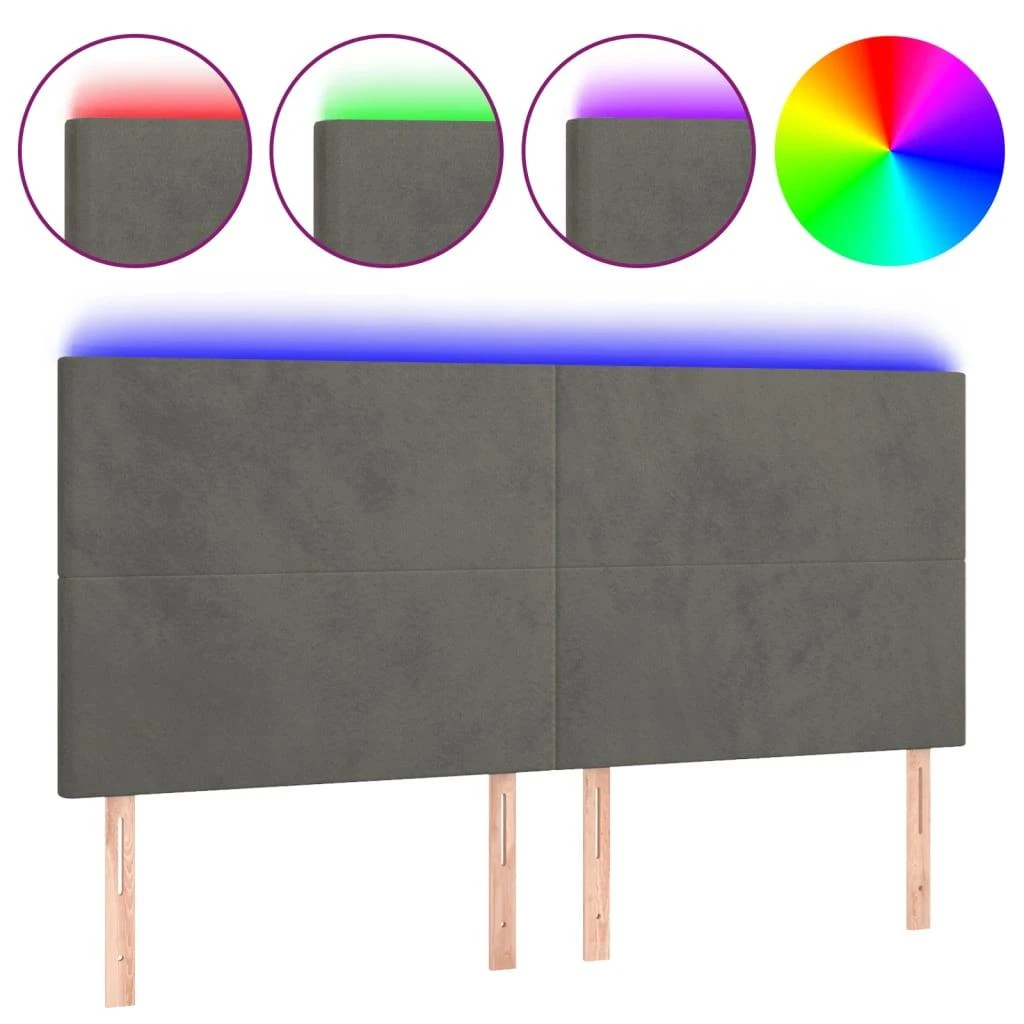 Galvūgalis su LED, tamsiai pilkas, 180x5x118/128cm, aksomas