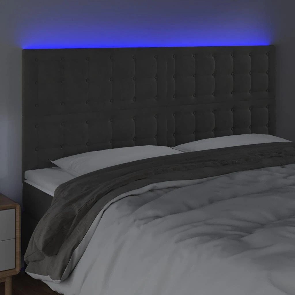 Galvūgalis su LED, tamsiai pilkas, 180x5x118/128cm, aksomas
