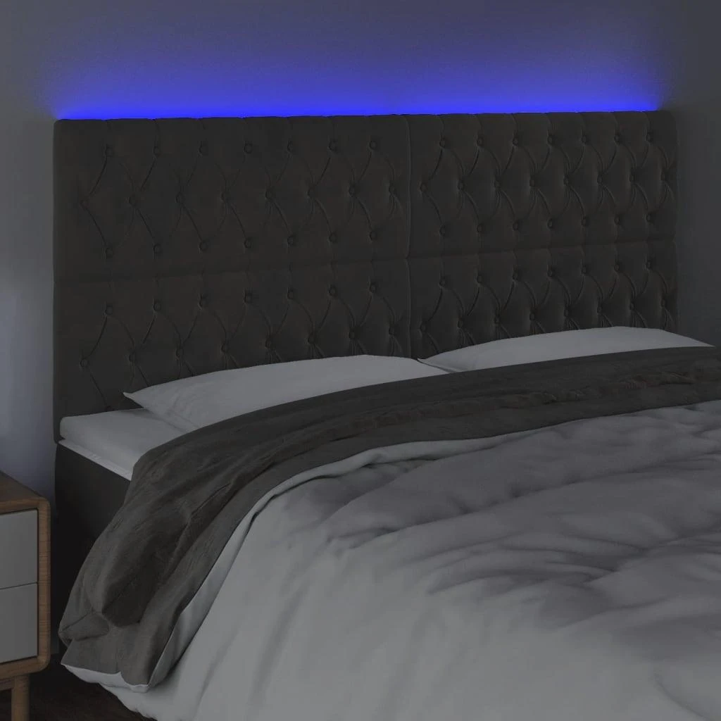 Galvūgalis su LED, tamsiai pilkas, 180x7x118/128cm, aksomas