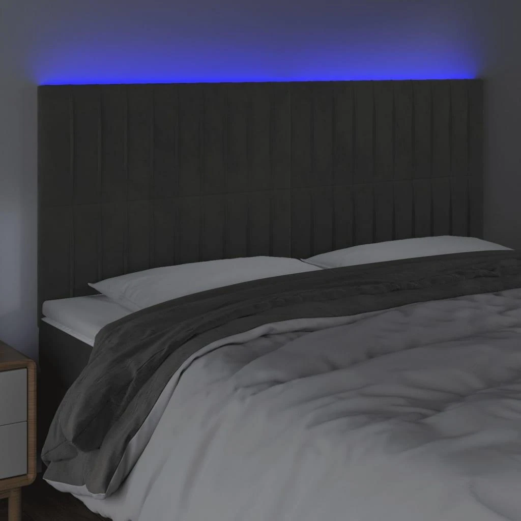 Galvūgalis su LED, tamsiai pilkas, 200x5x118/128cm, aksomas