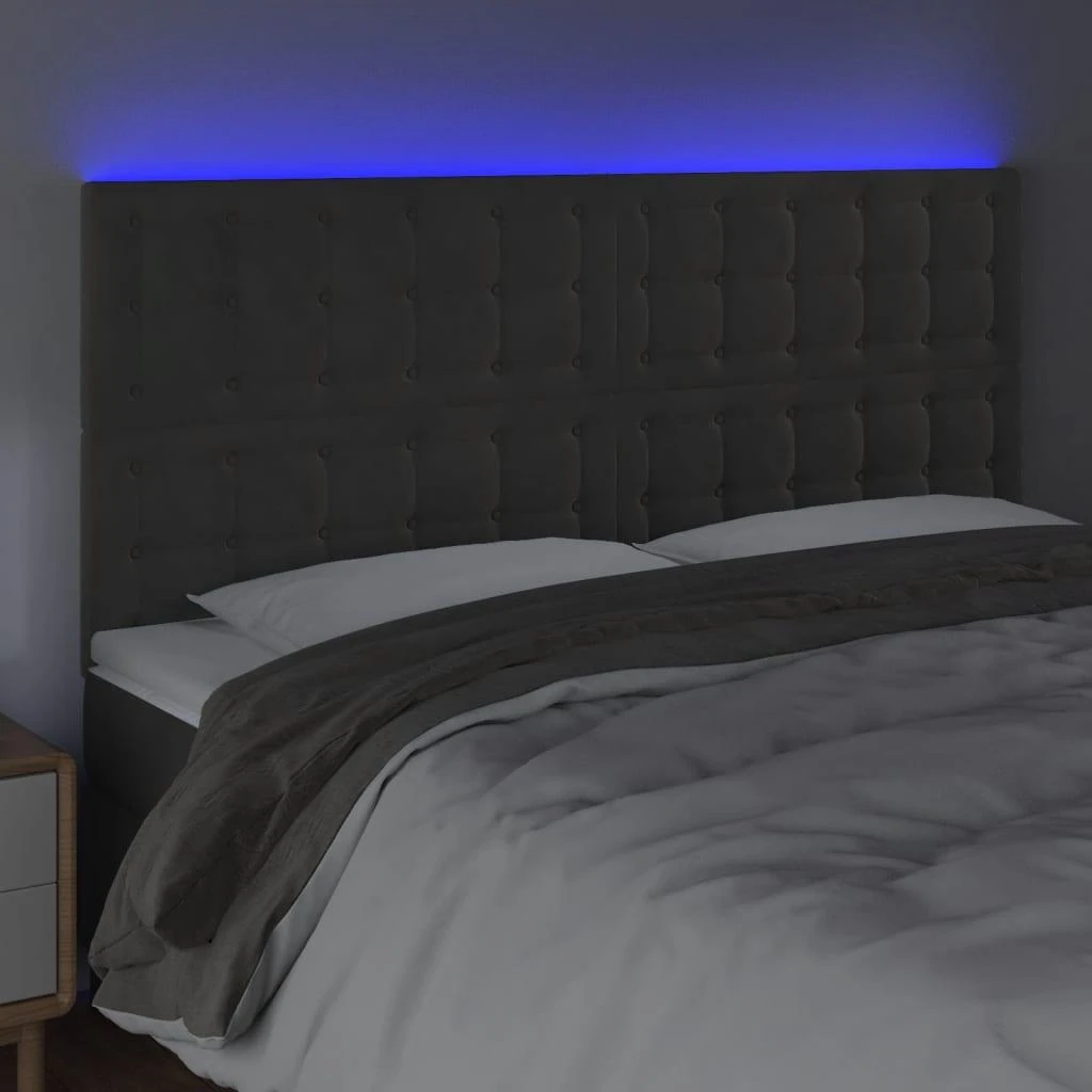 Galvūgalis su LED, tamsiai pilkas, 200x5x118/128cm, aksomas