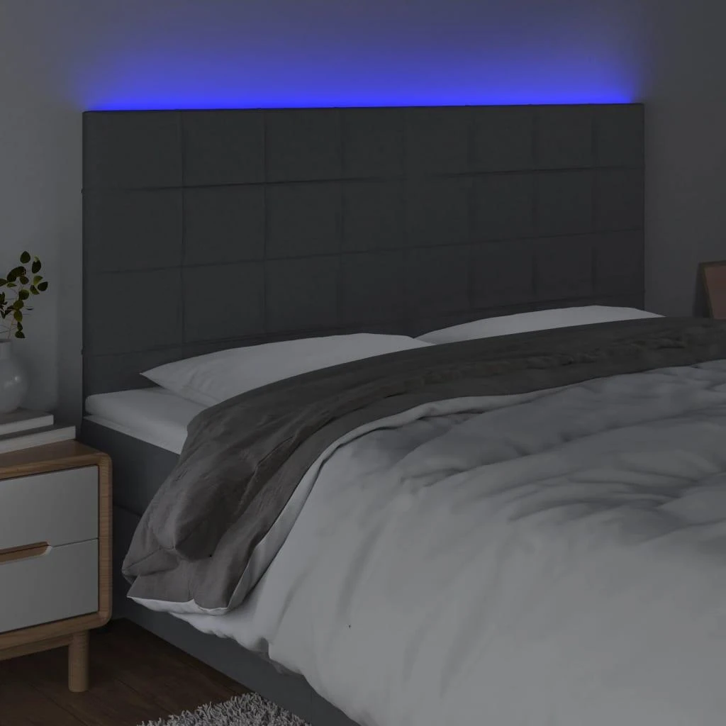Galvūgalis su LED, tamsiai pilkas, 200x5x118/128cm, audinys