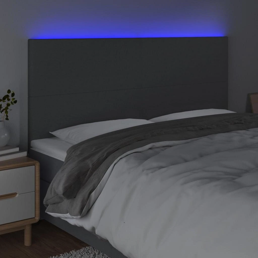 Galvūgalis su LED, tamsiai pilkas, 200x5x118/128cm, audinys