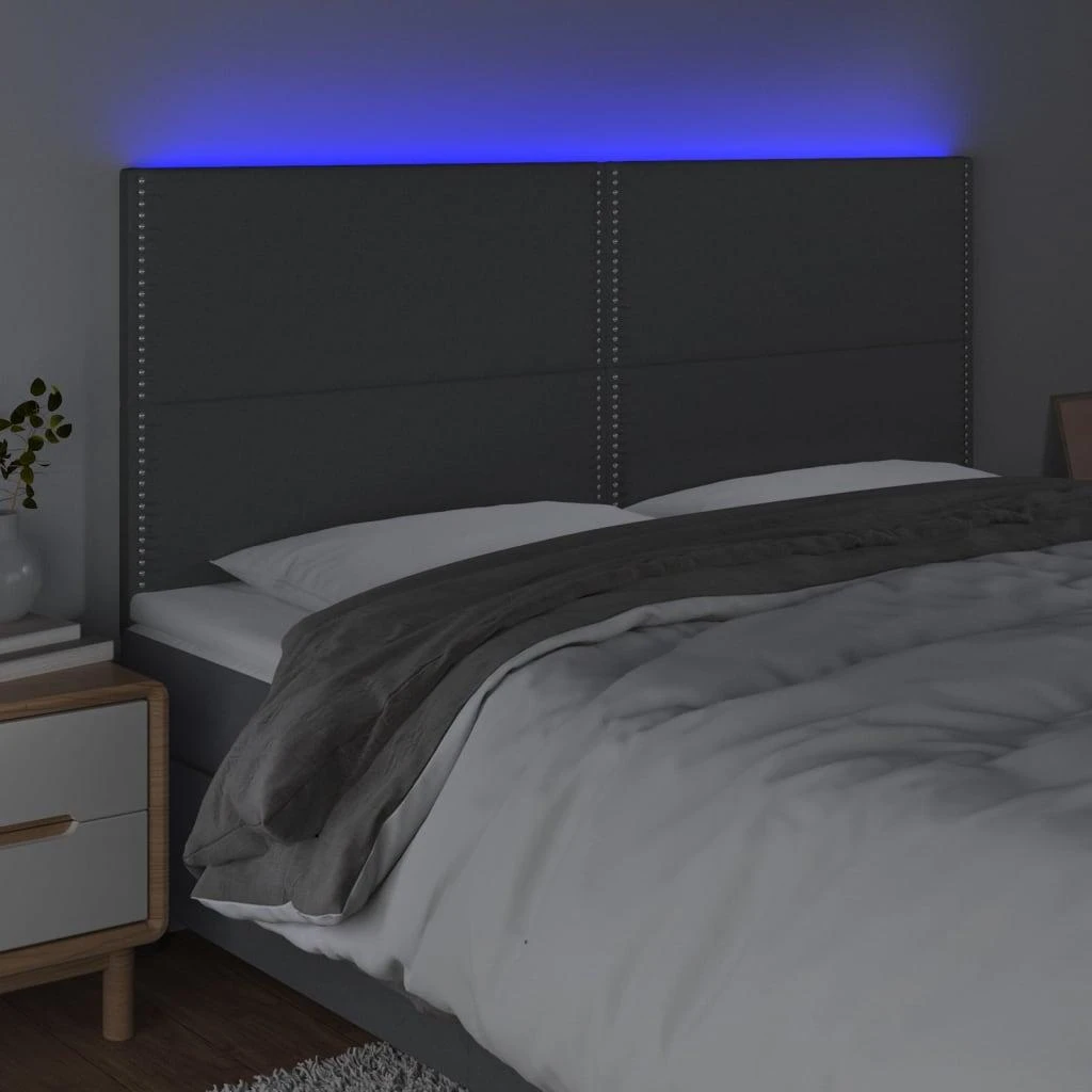 Galvūgalis su LED, tamsiai pilkas, 200x5x118/128cm, audinys