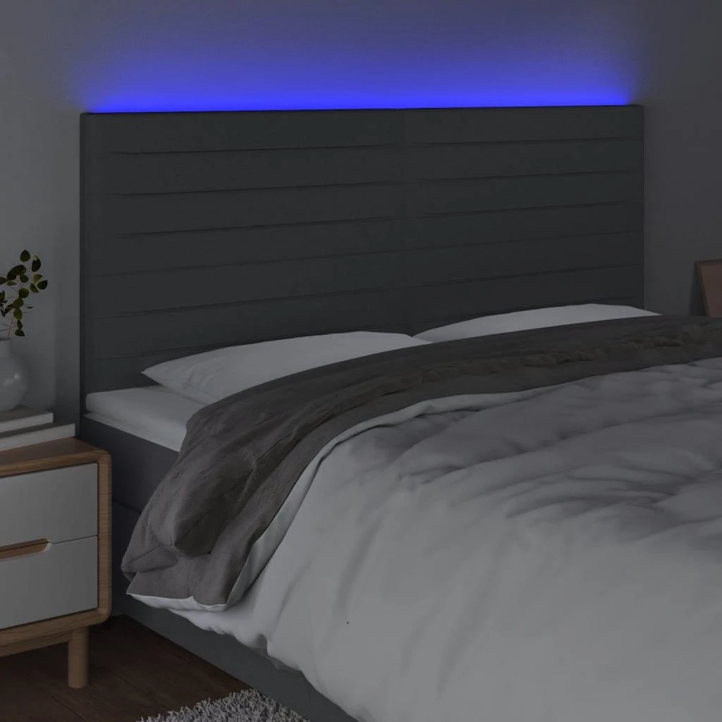 Galvūgalis su LED, tamsiai pilkas, 200x5x118/128cm, audinys