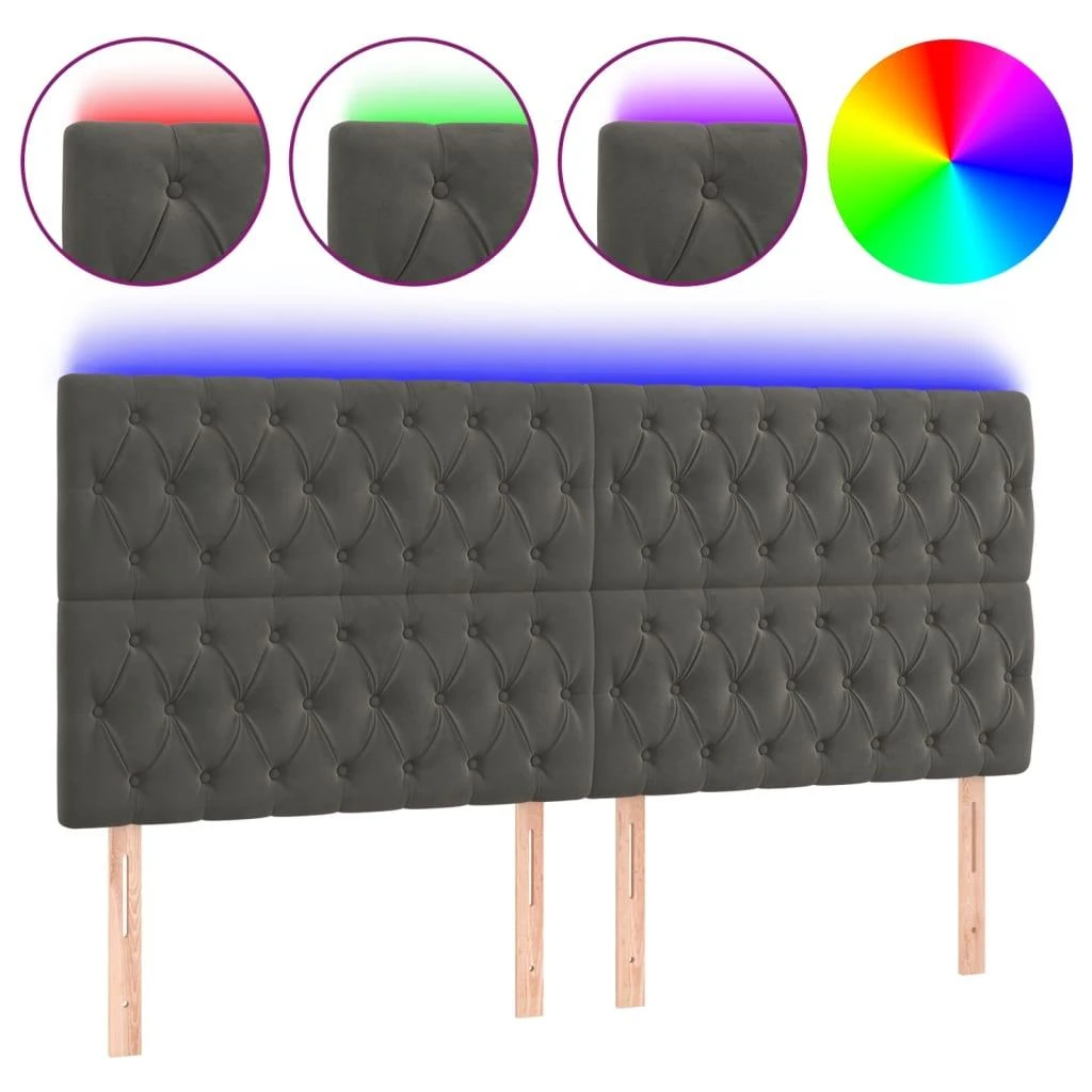 Galvūgalis su LED, tamsiai pilkas, 200x7x118/128cm, aksomas