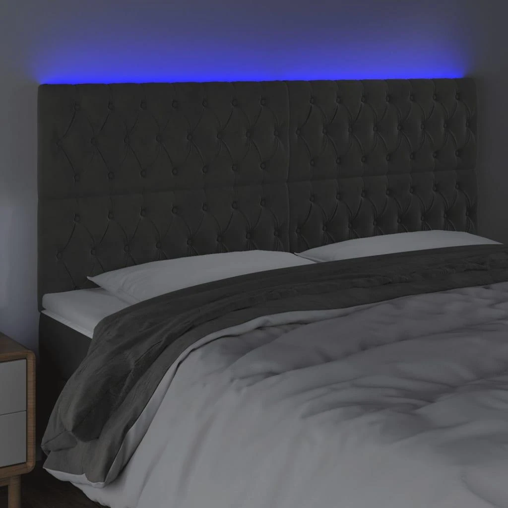 Galvūgalis su LED, tamsiai pilkas, 200x7x118/128cm, aksomas