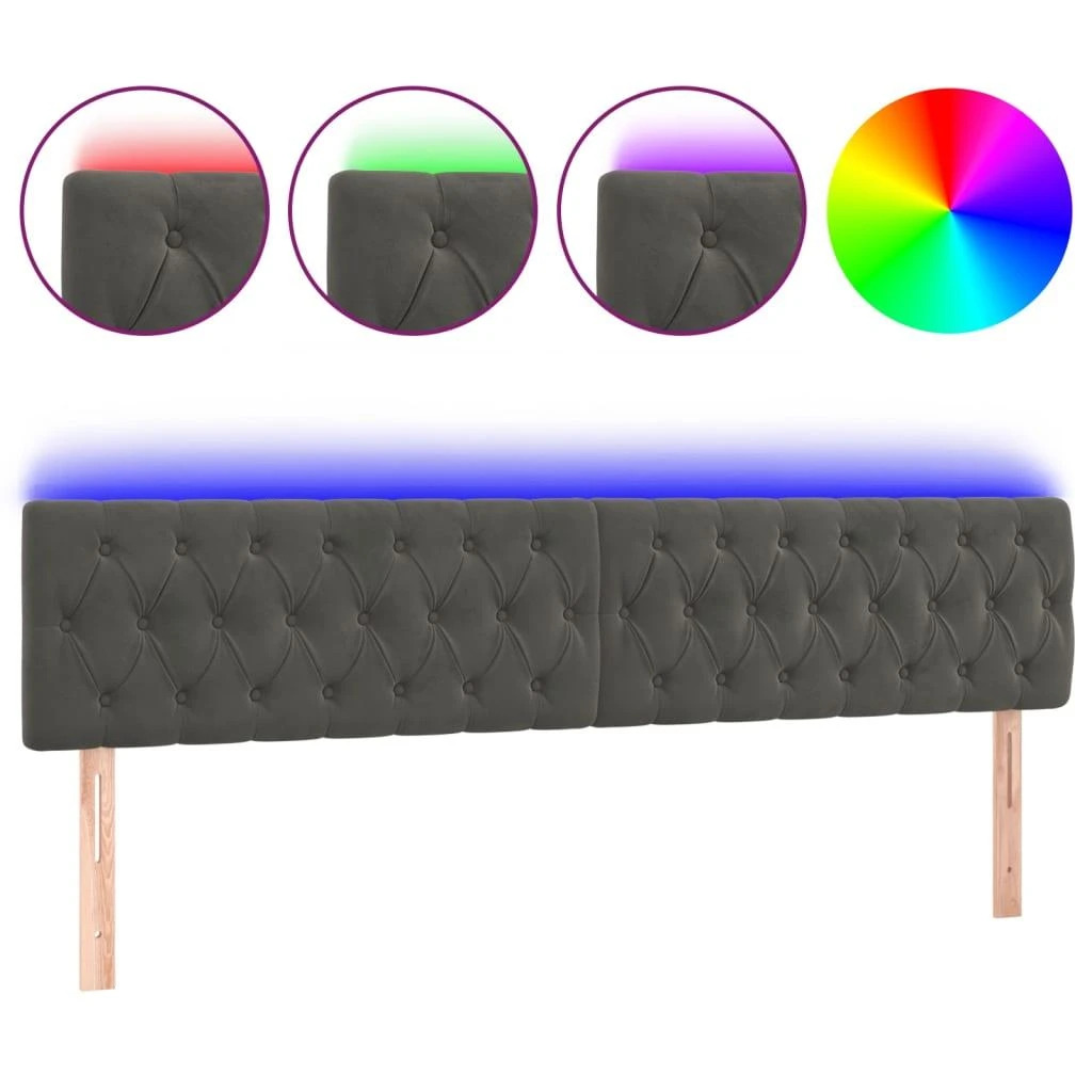 Galvūgalis su LED, tamsiai pilkas, 200x7x78/88cm, aksomas