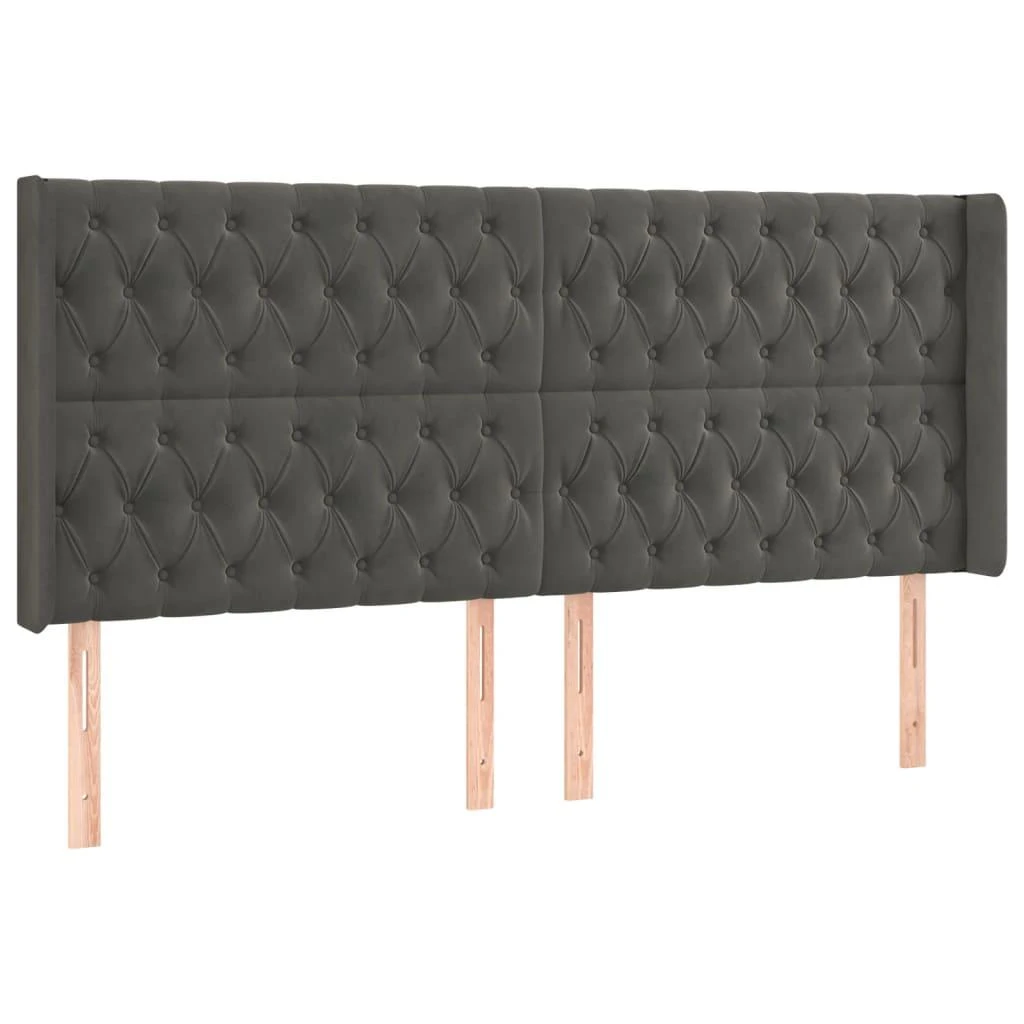 Galvūgalis su LED, tamsiai pilkas, 203x16x118/128cm, aksomas