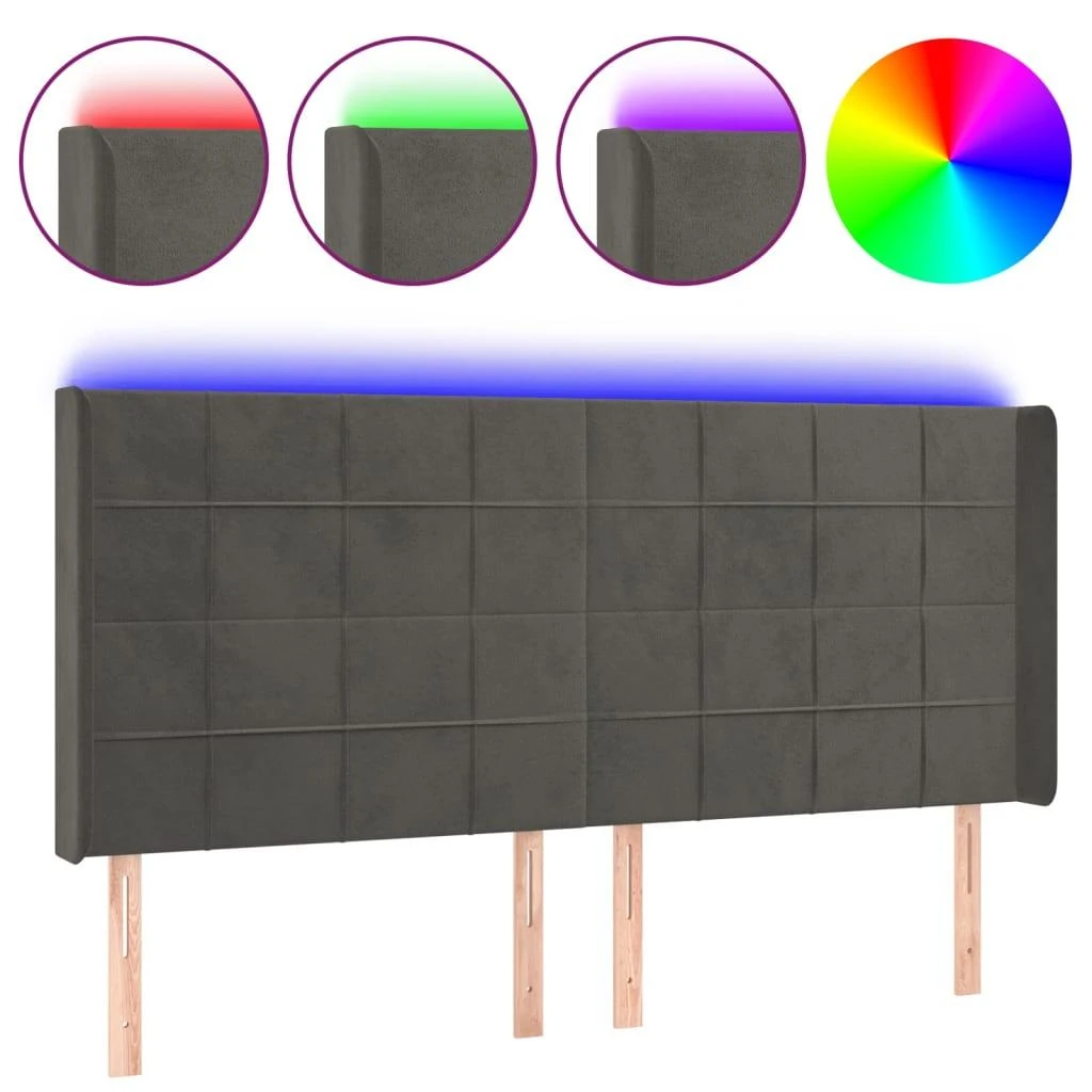 Galvūgalis su LED, tamsiai pilkas, 203x16x118/128cm, aksomas