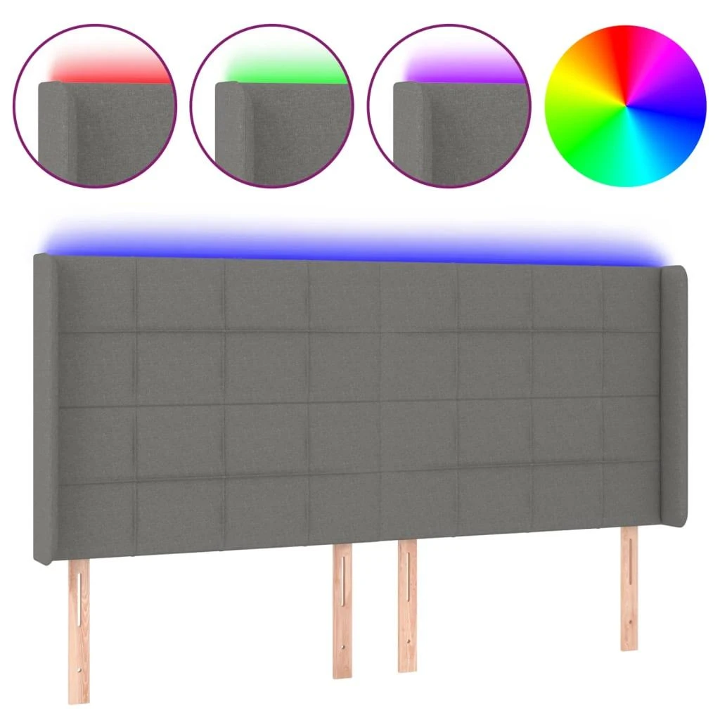 Galvūgalis su LED, tamsiai pilkas, 203x16x118/128cm, audinys