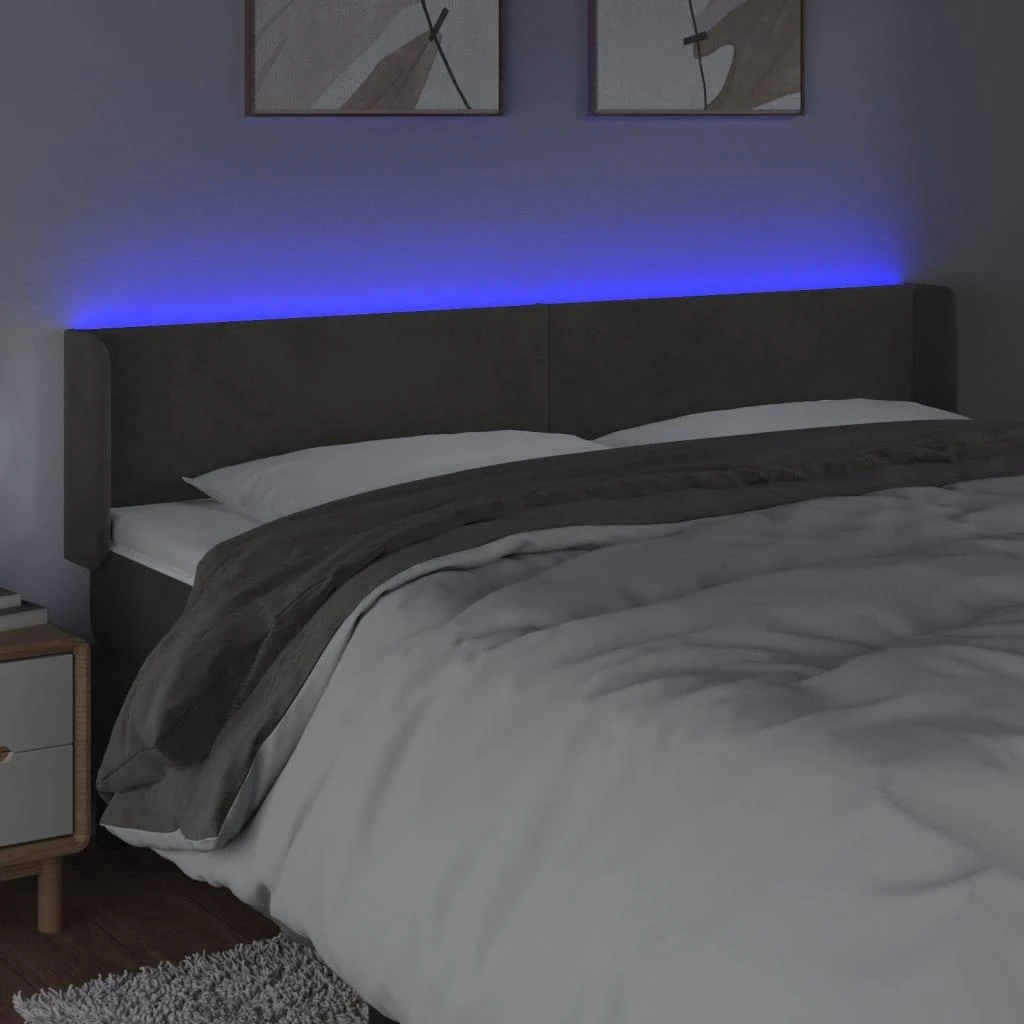 Galvūgalis su LED, tamsiai pilkas, 203x16x78/88cm, aksomas