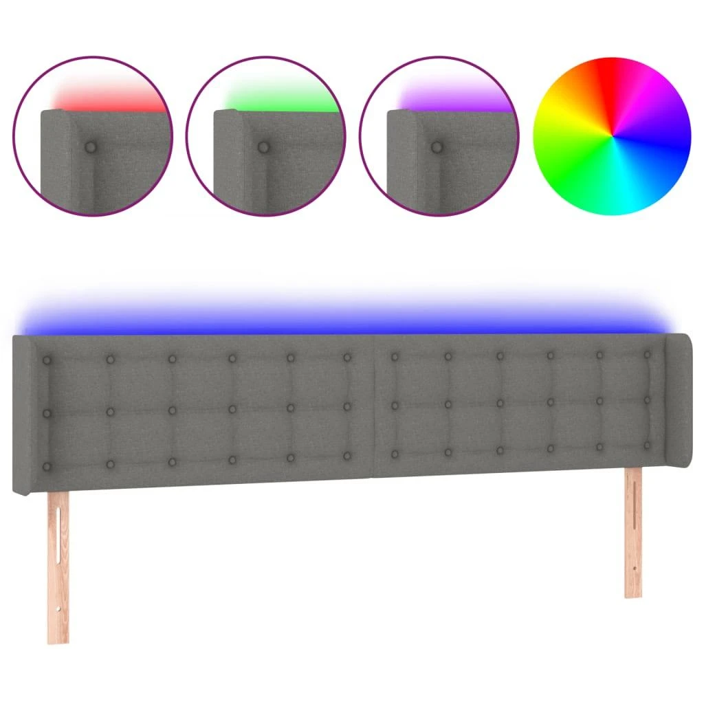 Galvūgalis su LED, tamsiai pilkas, 203x16x78/88cm, audinys