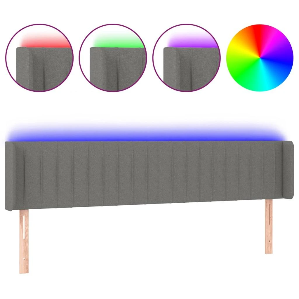 Galvūgalis su LED, tamsiai pilkas, 203x16x78/88cm, audinys