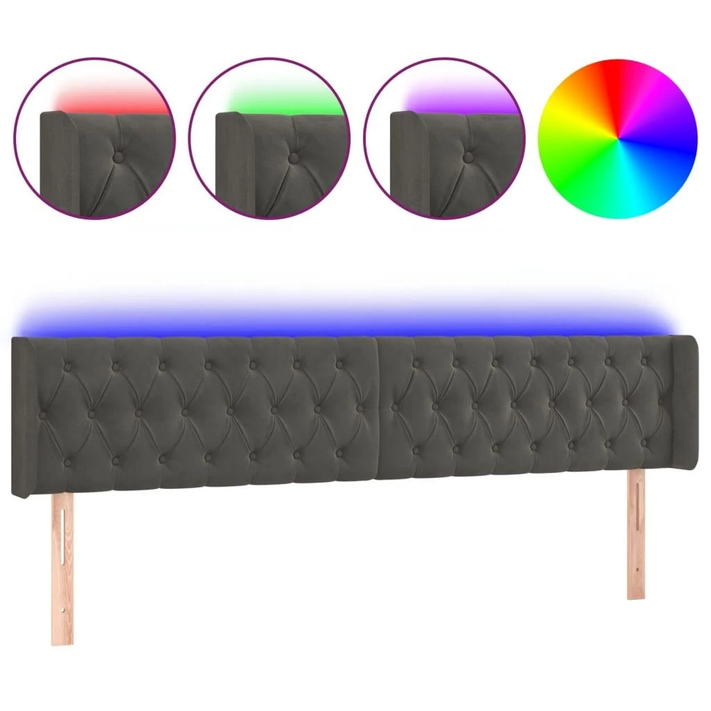 Galvūgalis su LED, tamsiai pilkas, 203x16x78/88cm, aksomas