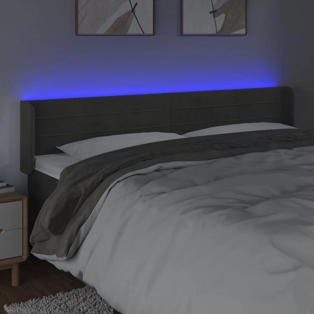Galvūgalis su LED, tamsiai pilkas, 203x16x78/88cm, aksomas