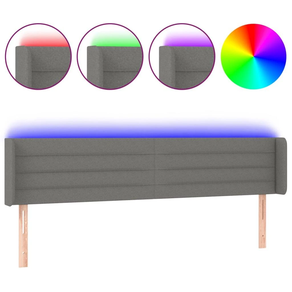 Galvūgalis su LED, tamsiai pilkas, 203x16x78/88cm, audinys