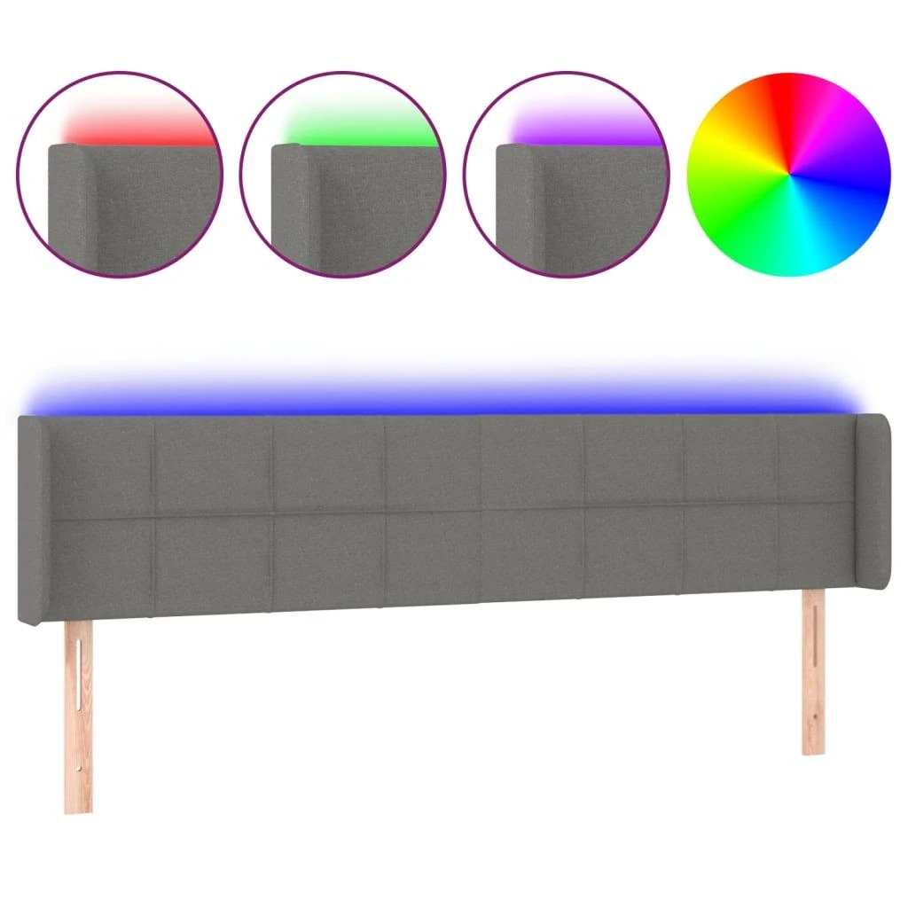 Galvūgalis su LED, tamsiai pilkas, 203x16x78/88cm, audinys