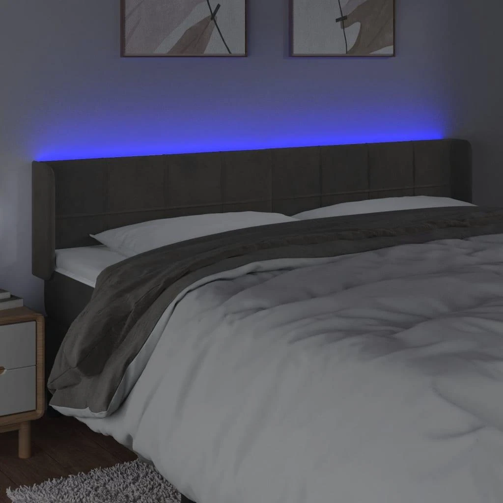 Galvūgalis su LED, tamsiai pilkas, 203x16x78/88cm, aksomas