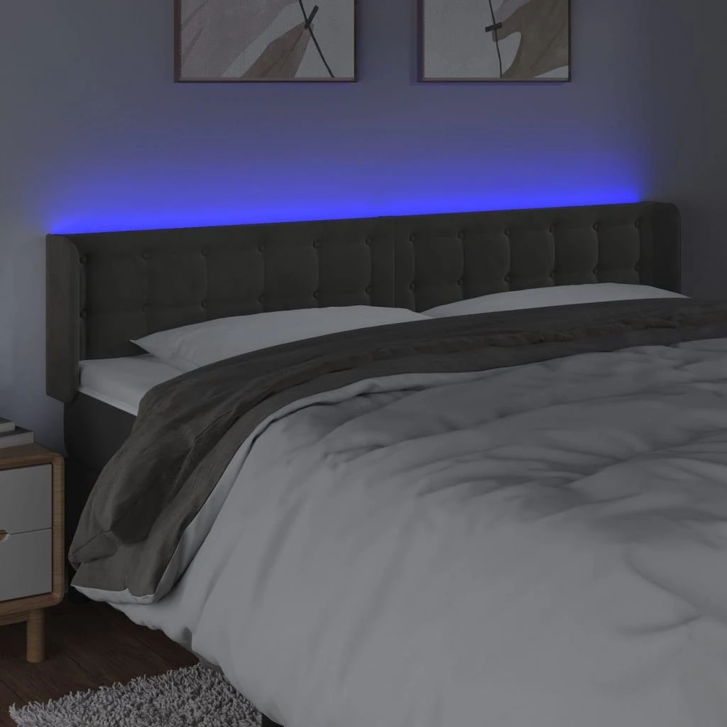 Galvūgalis su LED, tamsiai pilkas, 203x16x78/88cm, aksomas