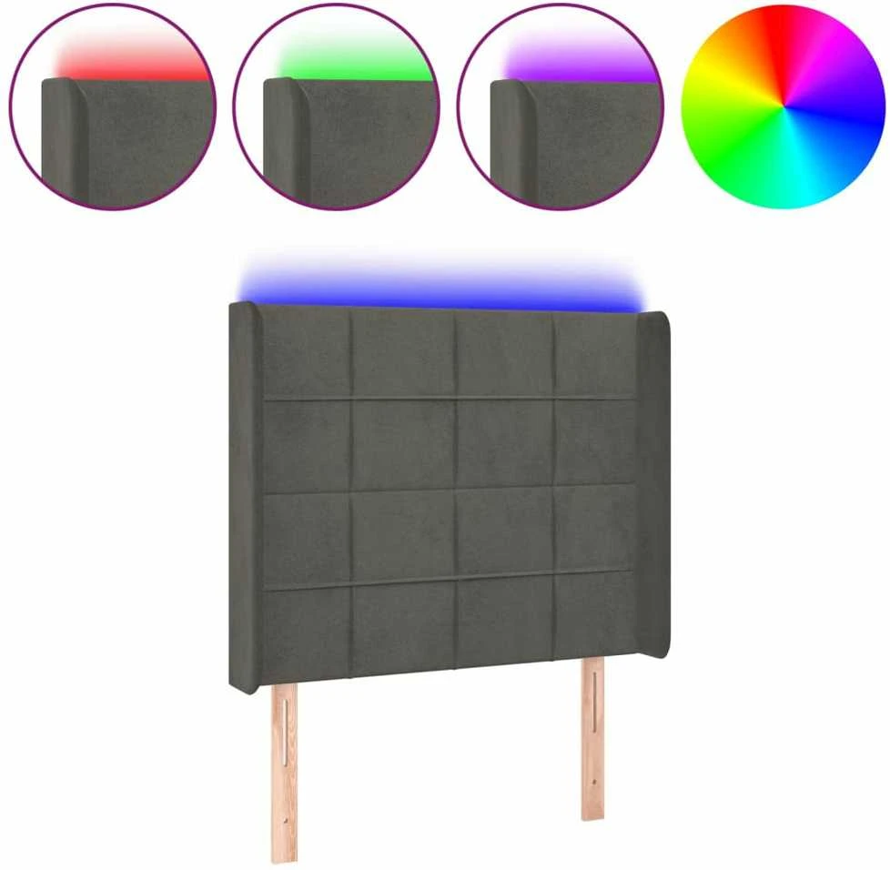 Galvūgalis su LED, tamsiai pilkas, 83x16x118/128cm, aksomas