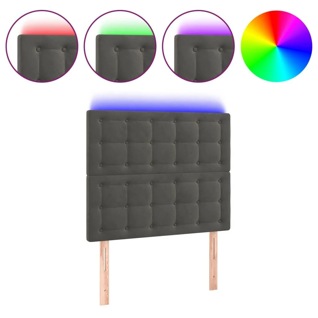 Galvūgalis su LED, tamsiai pilkas, 90x5x118/128cm, aksomas