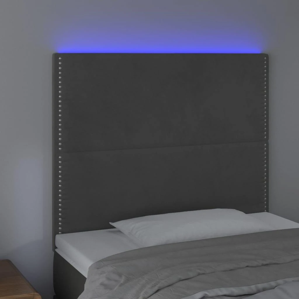Galvūgalis su LED, tamsiai pilkas, 90x5x118/128cm, aksomas