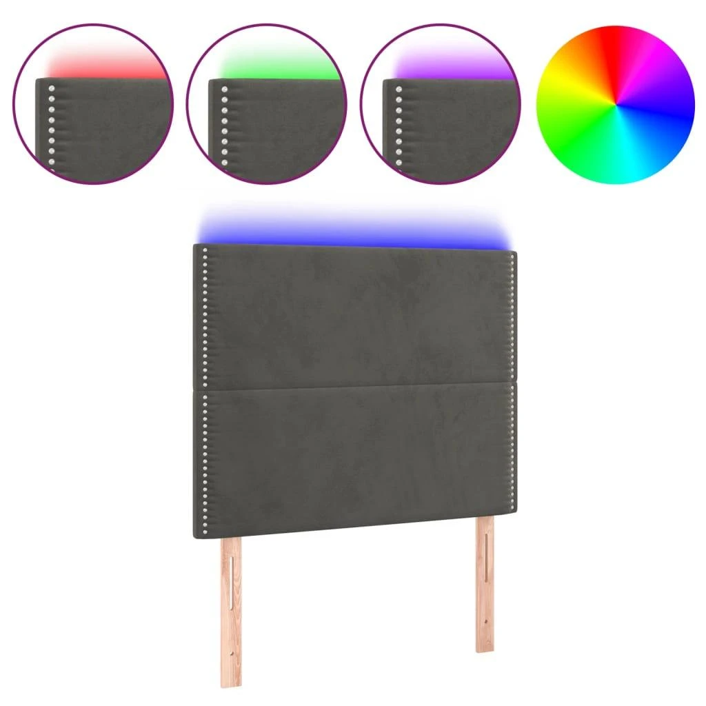 Galvūgalis su LED, tamsiai pilkas, 90x5x118/128cm, aksomas