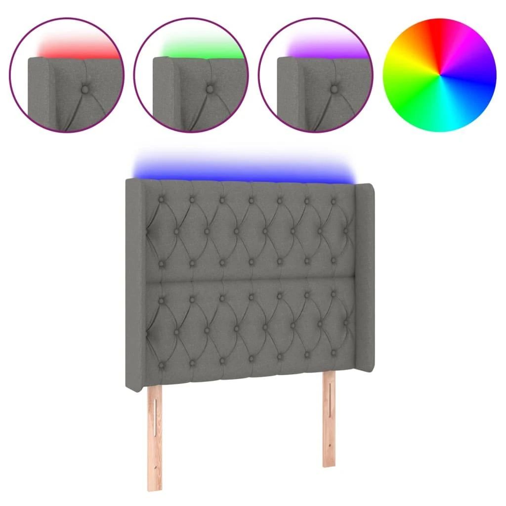 Galvūgalis su LED, tamsiai pilkas, 93x16x118/128cm, audinys
