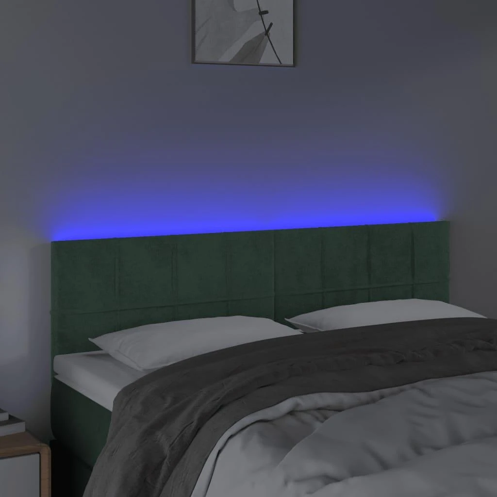 Galvūgalis su LED, tamsiai žalias, 144x5x78/88cm, aksomas