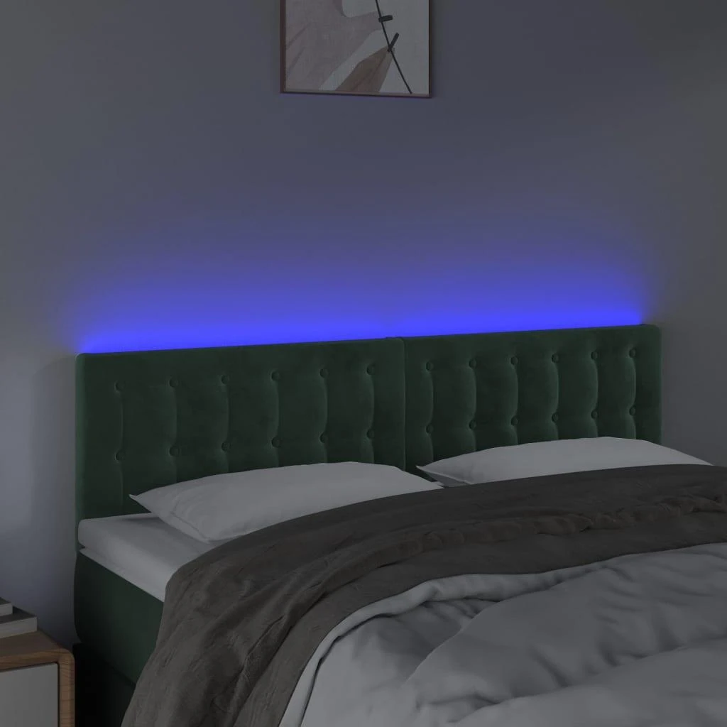 Galvūgalis su LED, tamsiai žalias, 144x5x78/88cm, aksomas