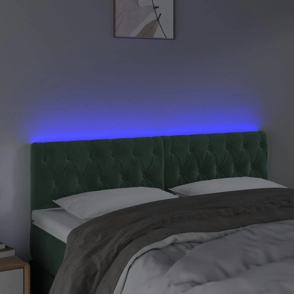 Galvūgalis su LED, tamsiai žalias, 144x7x78/88cm, aksomas