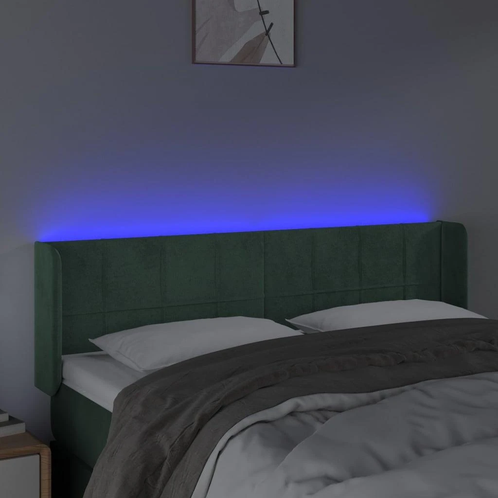 Galvūgalis su LED, tamsiai žalias, 147x16x78/88cm, aksomas