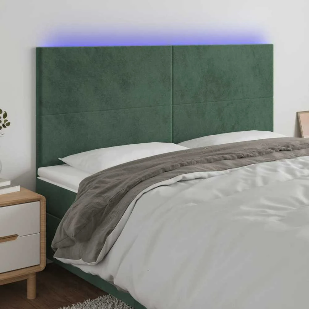 Galvūgalis su LED, tamsiai žalias, 160x5x118/128cm, aksomas