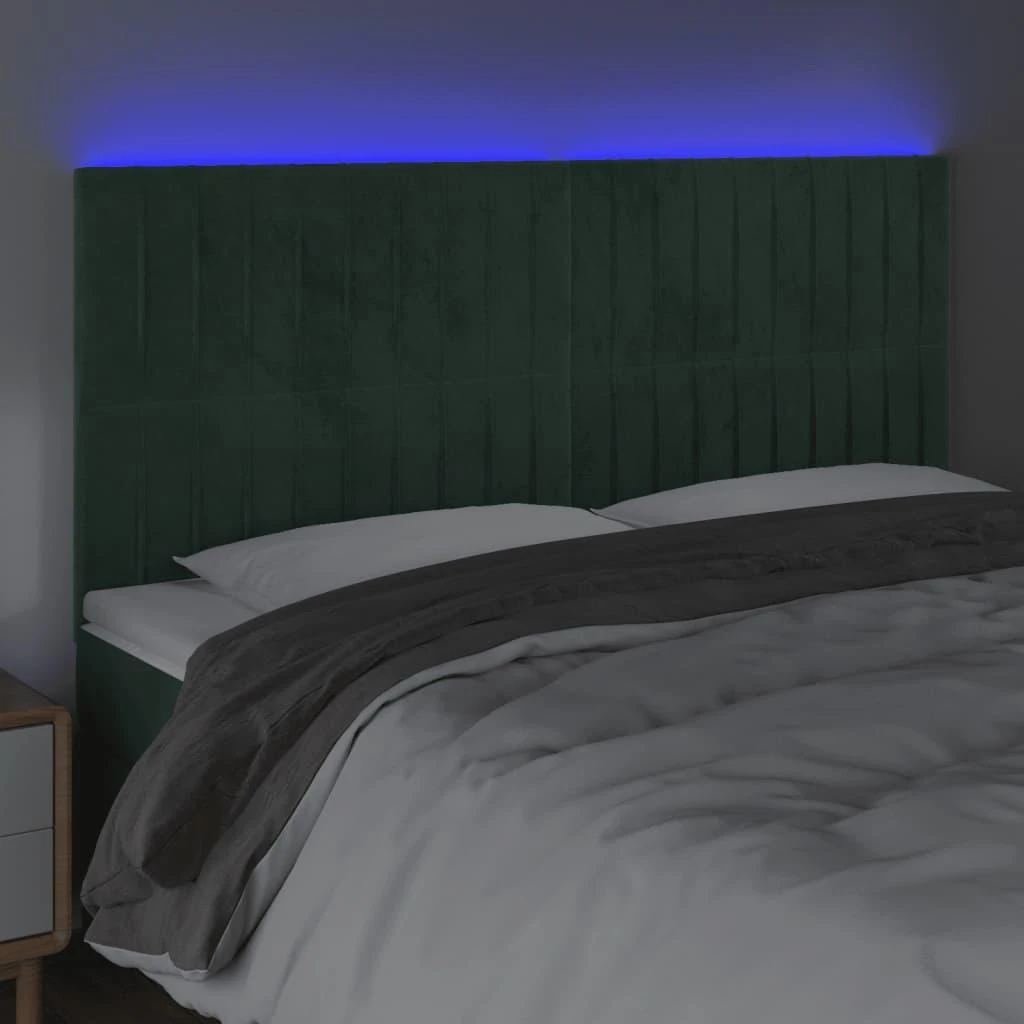 Galvūgalis su LED, tamsiai žalias, 160x5x118/128cm, aksomas