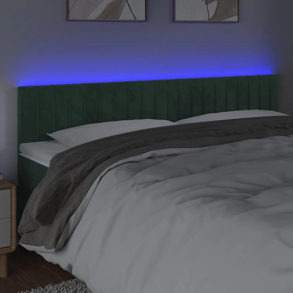 Galvūgalis su LED, tamsiai žalias, 160x5x78/88cm, aksomas