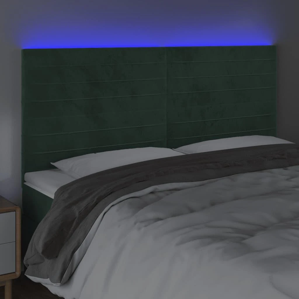 Galvūgalis su LED, tamsiai žalias, 180x5x118/128cm, aksomas