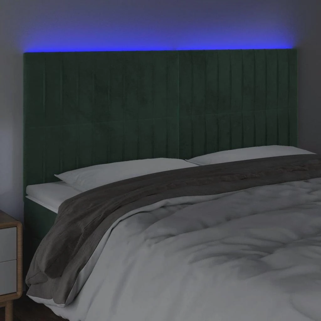 Galvūgalis su LED, tamsiai žalias, 180x5x118/128cm, aksomas