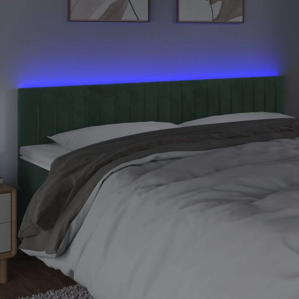 Galvūgalis su LED, tamsiai žalias, 180x5x78/88cm, aksomas