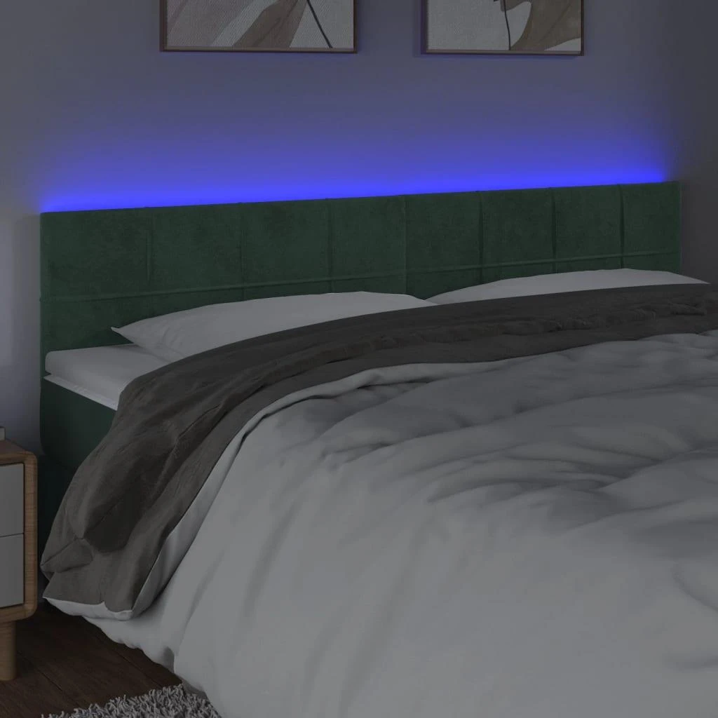 Galvūgalis su LED, tamsiai žalias, 180x5x78/88cm, aksomas