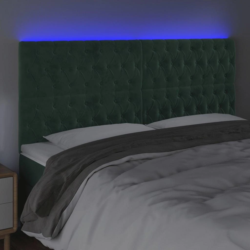 Galvūgalis su LED, tamsiai žalias, 180x7x118/128cm, aksomas