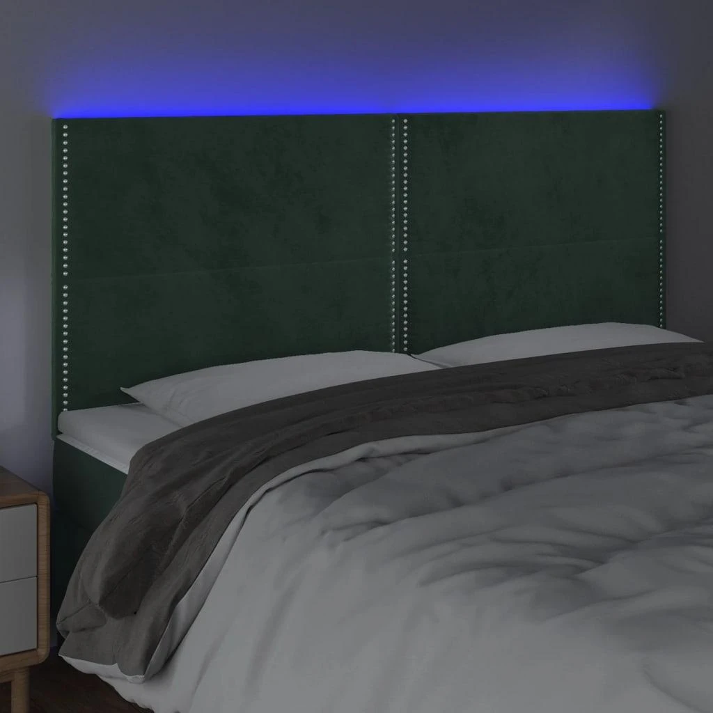 Galvūgalis su LED, tamsiai žalias, 200x5x118/128cm, aksomas
