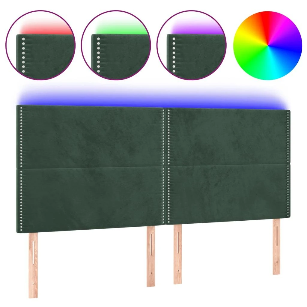 Galvūgalis su LED, tamsiai žalias, 200x5x118/128cm, aksomas
