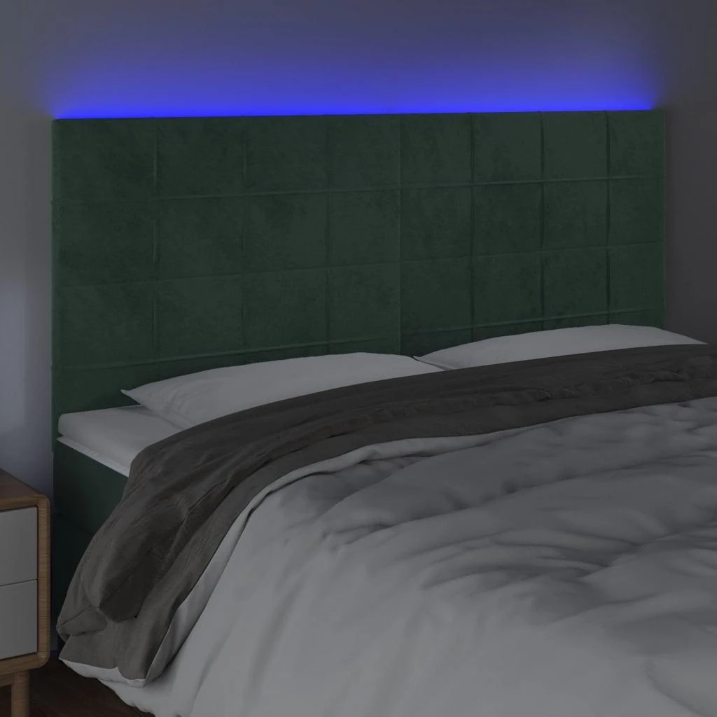 Galvūgalis su LED, tamsiai žalias, 200x5x118/128cm, aksomas