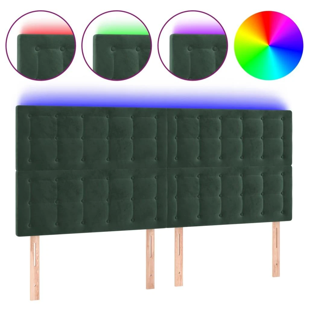 Galvūgalis su LED, tamsiai žalias, 200x5x118/128cm, aksomas
