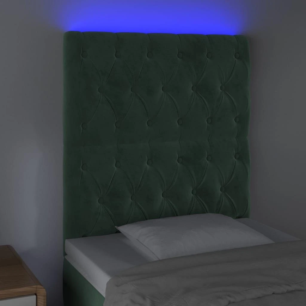 Galvūgalis su LED, tamsiai žalias, 80x7x118/128cm, aksomas