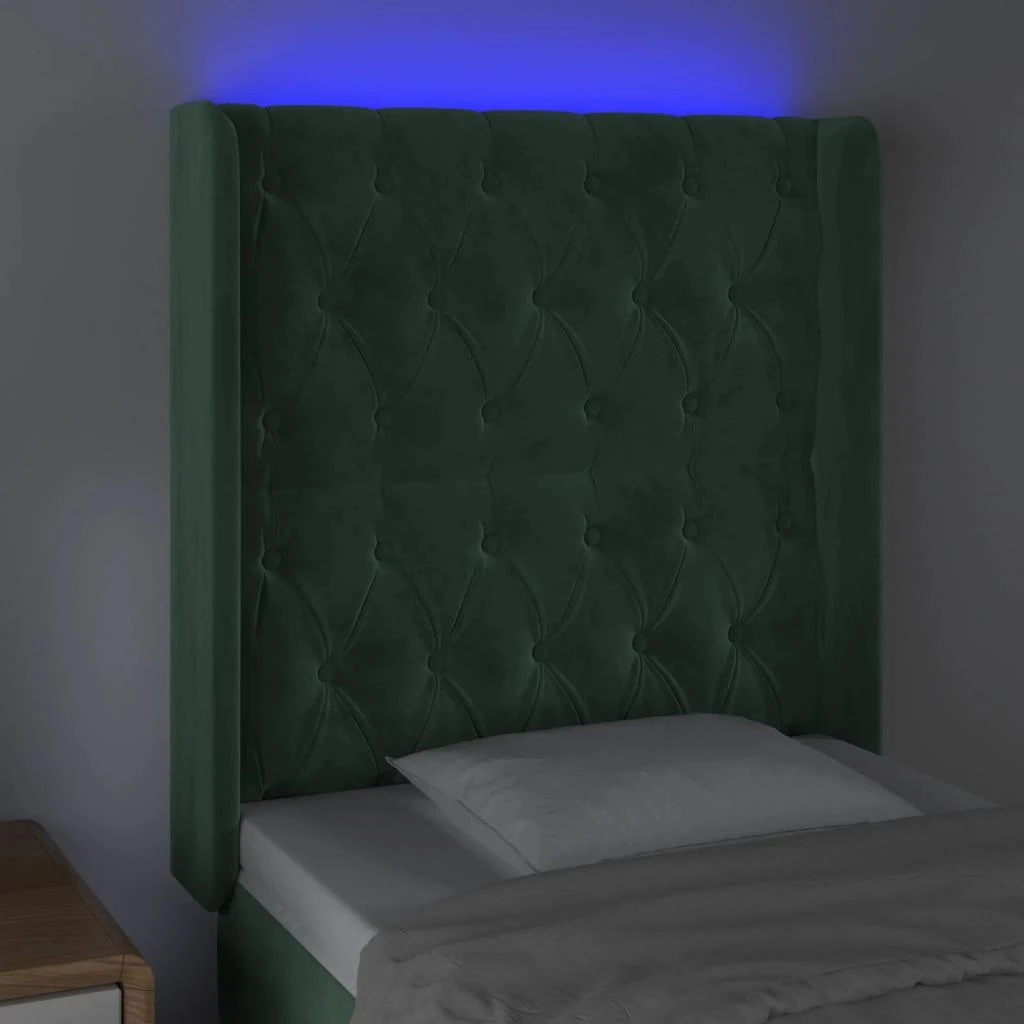 Galvūgalis su LED, tamsiai žalias, 83x16x118/128cm, aksomas
